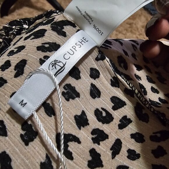 CUPSHE Women V Neck Leopard Lace Up Backless Maxi Slip Dress with Ruffle Hem NWT - Picture 11 of 14